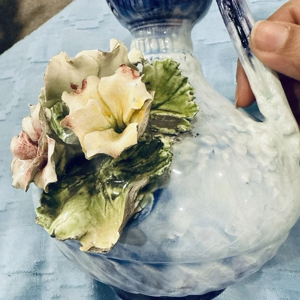 Austria Handmade Vase chips to flowers and leaves as‎ is